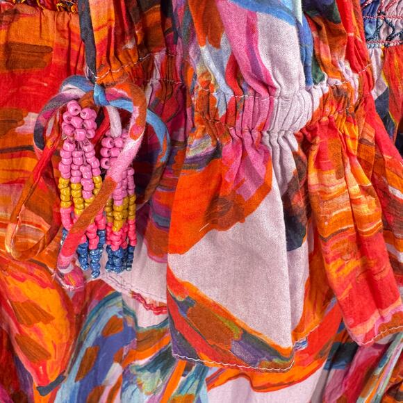 Farm Rio Dress‎ 100% Cotton Bananas Smocked Maxi Women's Size XL Multicolor NWT - Picture 12 of 16